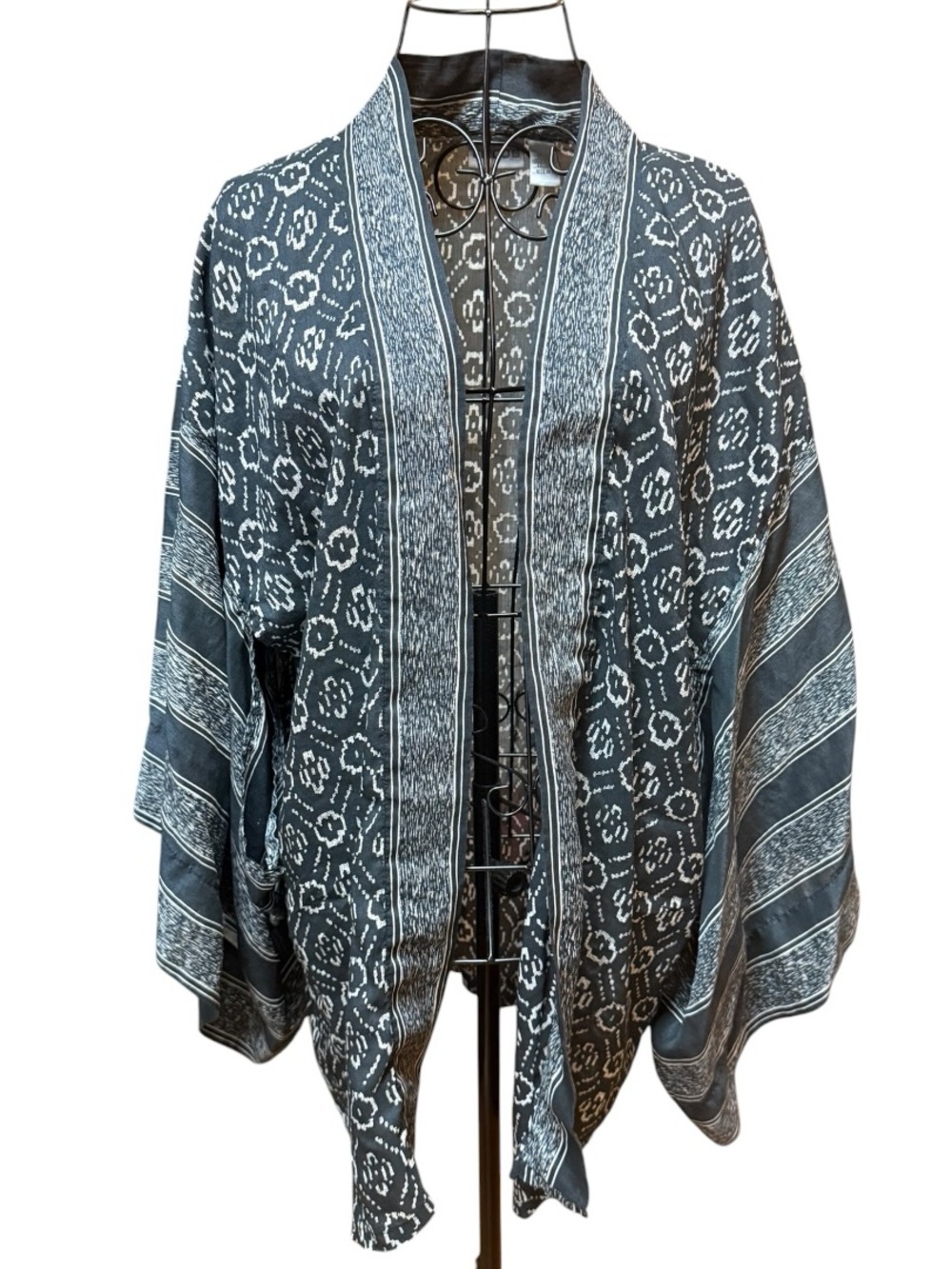 Chico's Blue Aztec Patterned Open-Front Kimono Cardi M/L
